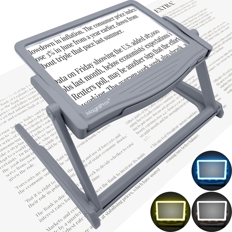 Gray magnifying glass on a piece of text with color options displayed below