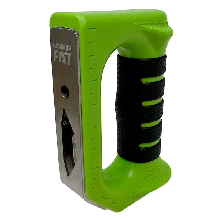 Green and black hammer fist 7 in 1 multi tool on a white background