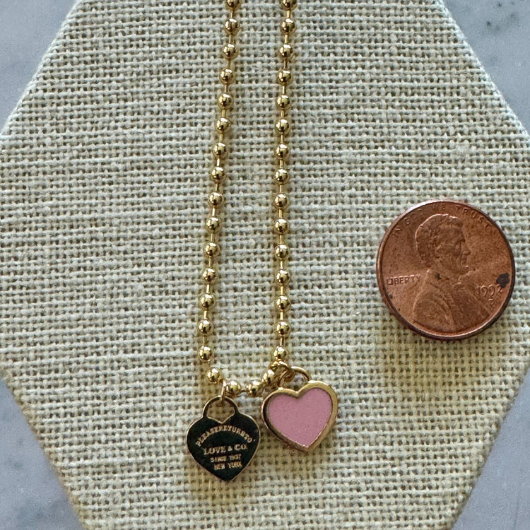 DOUBLE HEARTS ON BALL CHAIN - Gold