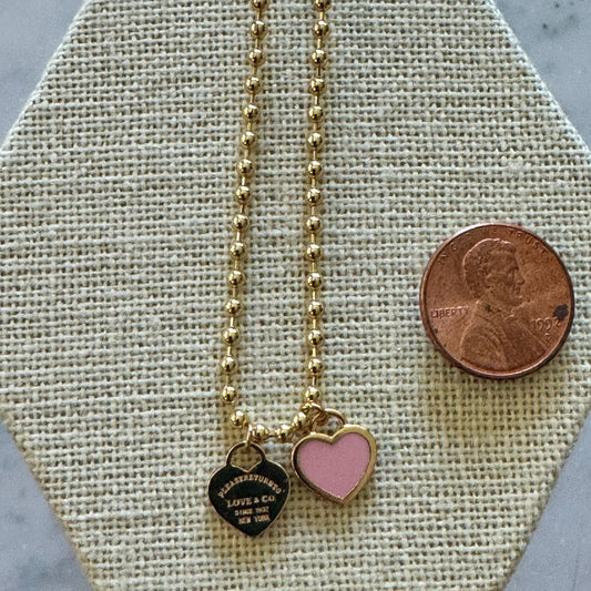 DOUBLE HEARTS ON BALL CHAIN - Gold