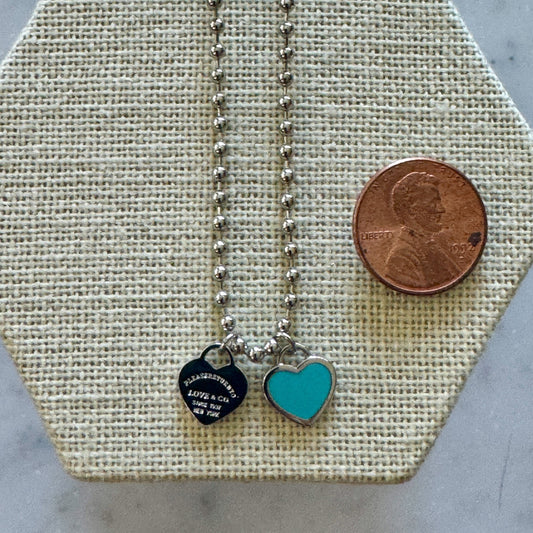 DOUBLE HEARTS ON BALL CHAIN - Silver