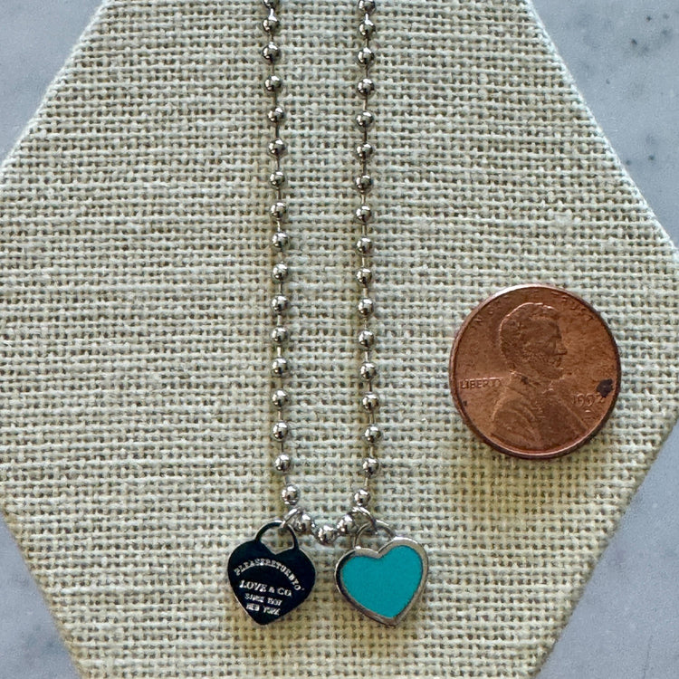 DOUBLE HEARTS ON BALL CHAIN - Silver