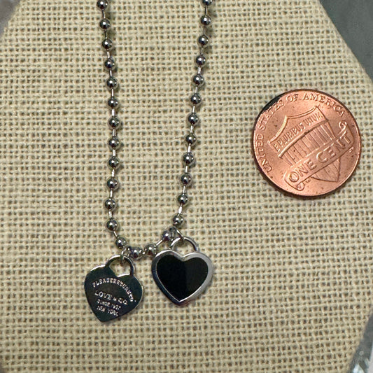 DOUBLE HEARTS ON BALL CHAIN - Silver