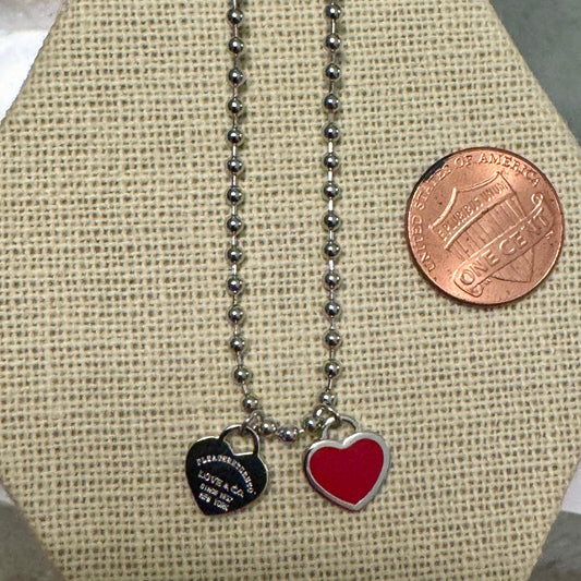 DOUBLE HEARTS ON BALL CHAIN - Silver