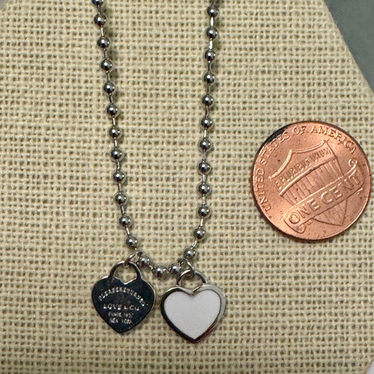 DOUBLE HEARTS ON BALL CHAIN - Silver