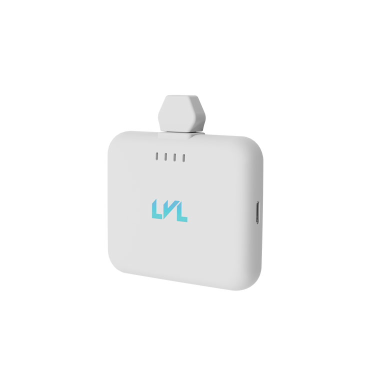 White electronic device with a logo on a white background