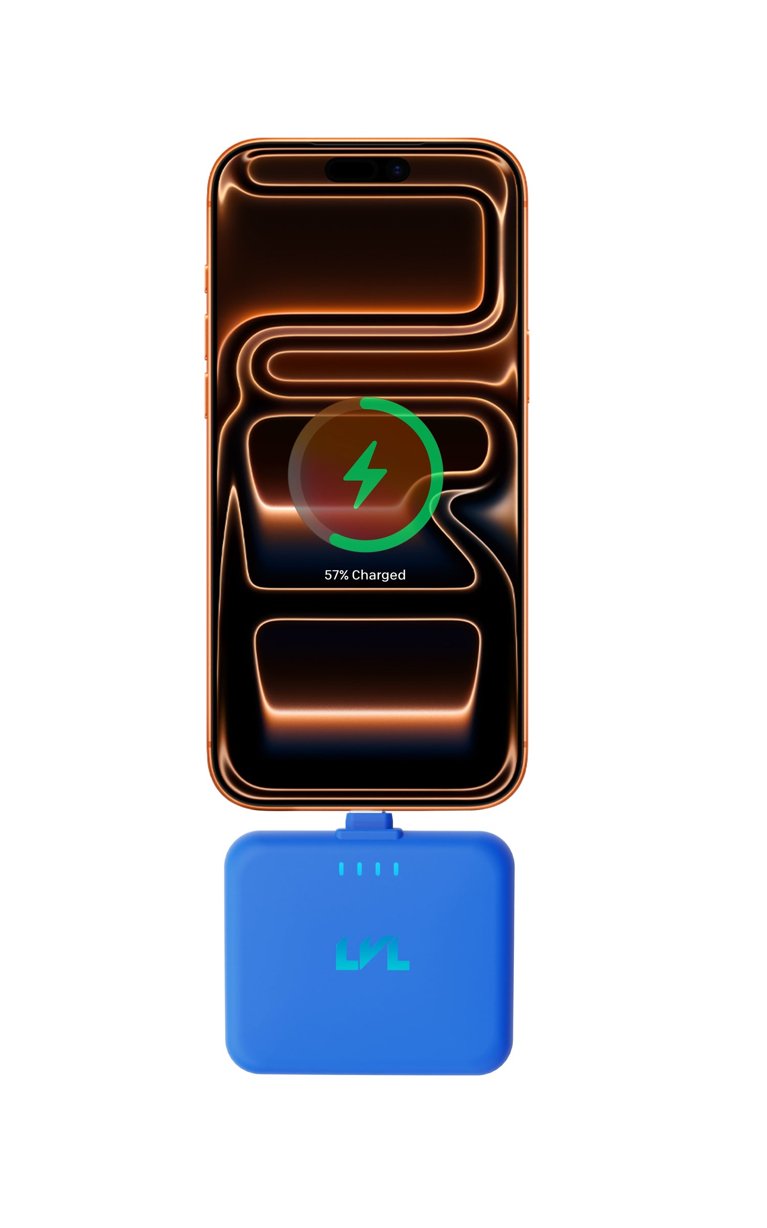 Phone with a charging case on a white background