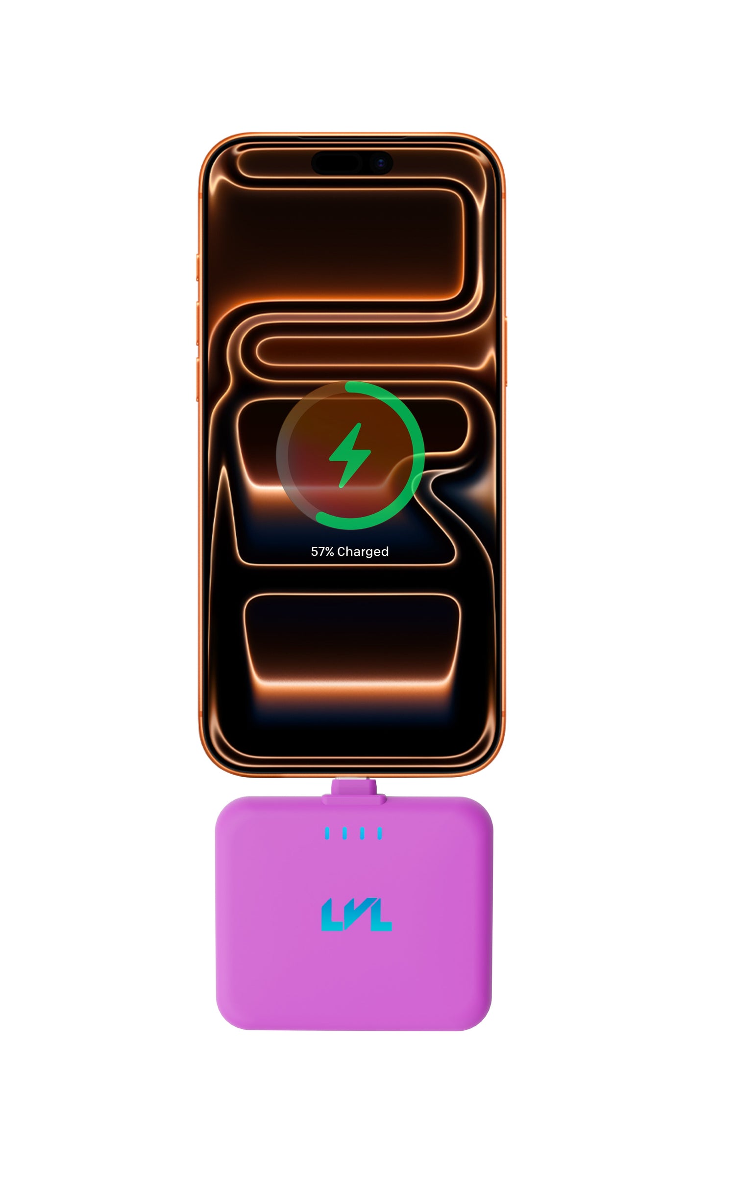 Phone with a charging case on a white background