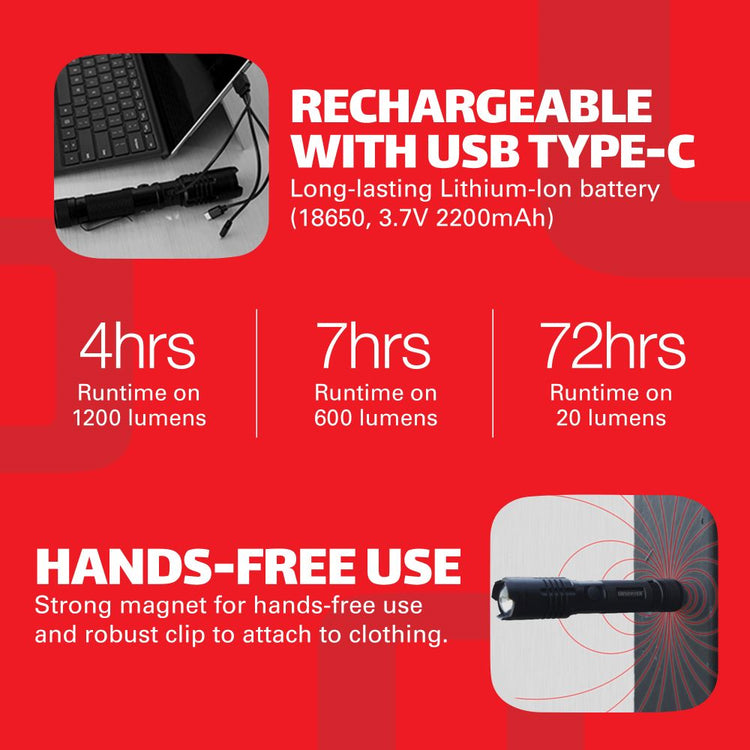 Bundle -- 1200 Lumen Tactical LED Rechargeable Flashlight
