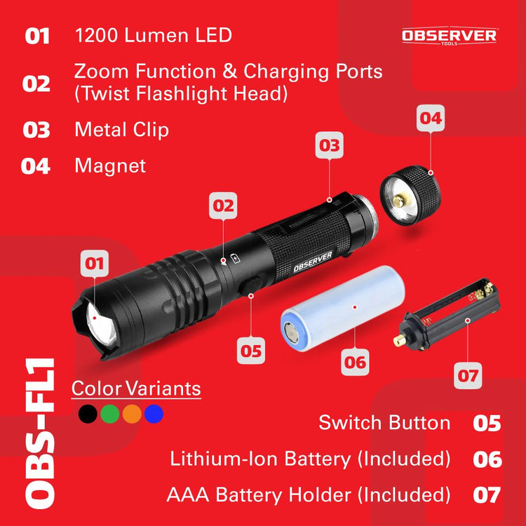 Bundle -- 1200 Lumen Tactical LED Rechargeable Flashlight