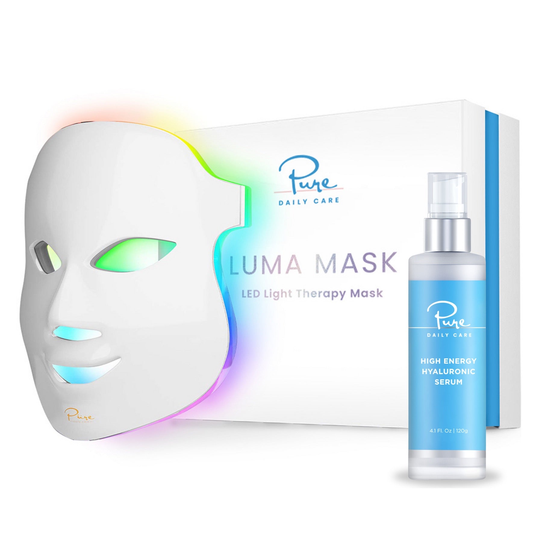 LUMA Light LED Therapy Facial Mask & High Energy Hyaluronic Serum (4oz
