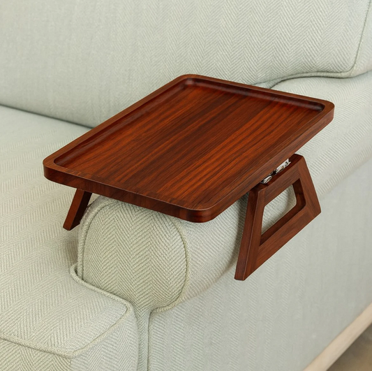 Wooden tray table on a sofa