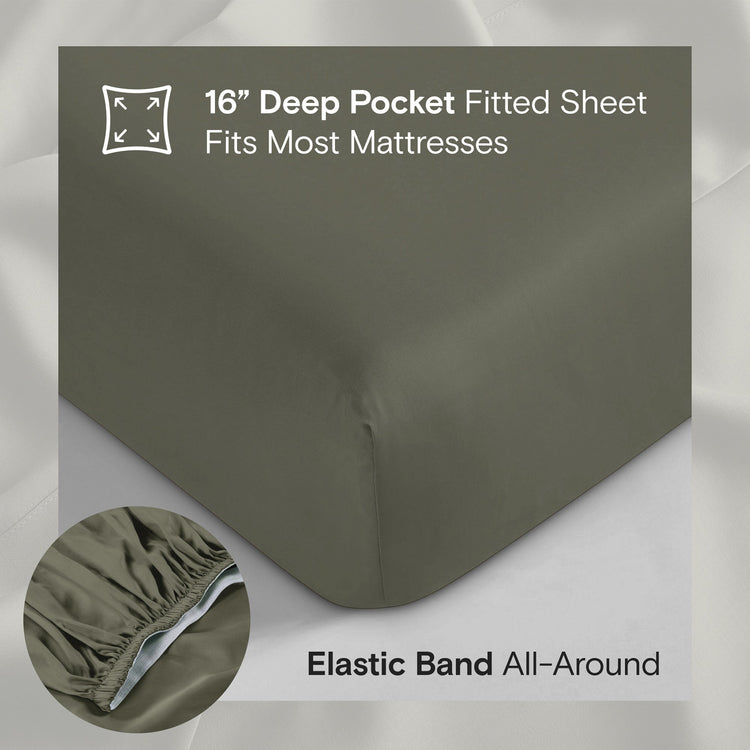 DOZ Organic Bamboo No Flat Sheet Set - Olive