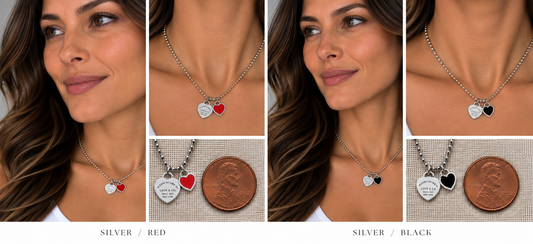 Two necklaces on mannequin busts with a blurred background