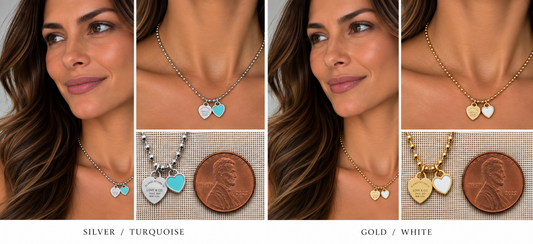 Two necklaces on mannequin busts with a blurred background