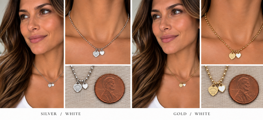 Two necklaces on mannequin busts with a blurred background