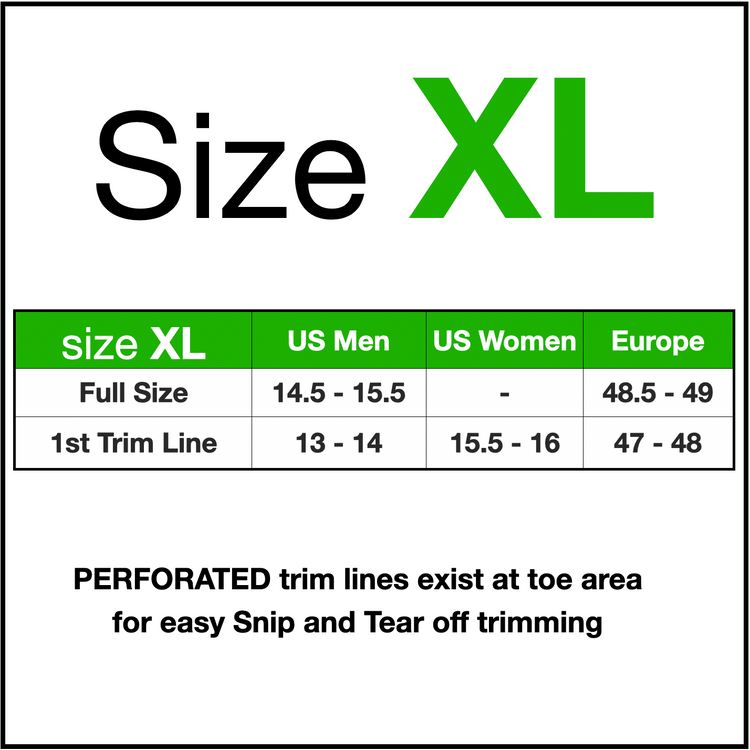 Size chart for XL shoes with conversion information for US men, women, and Europe.