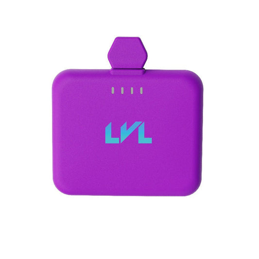 Purple device with 'LVL' logo on a white background