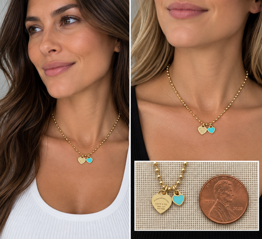 DOUBLE HEARTS ON BALL CHAIN - Gold