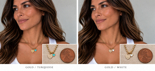 Two necklaces on mannequin busts with a blurred background