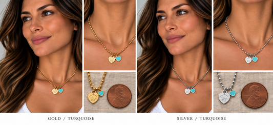 Two necklaces on mannequin busts with a blurred background