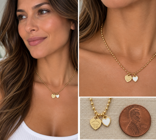 DOUBLE HEARTS ON BALL CHAIN - Gold