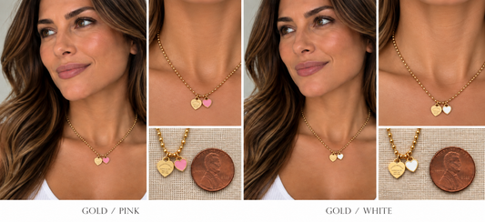 Two necklaces on mannequin busts with a blurred background