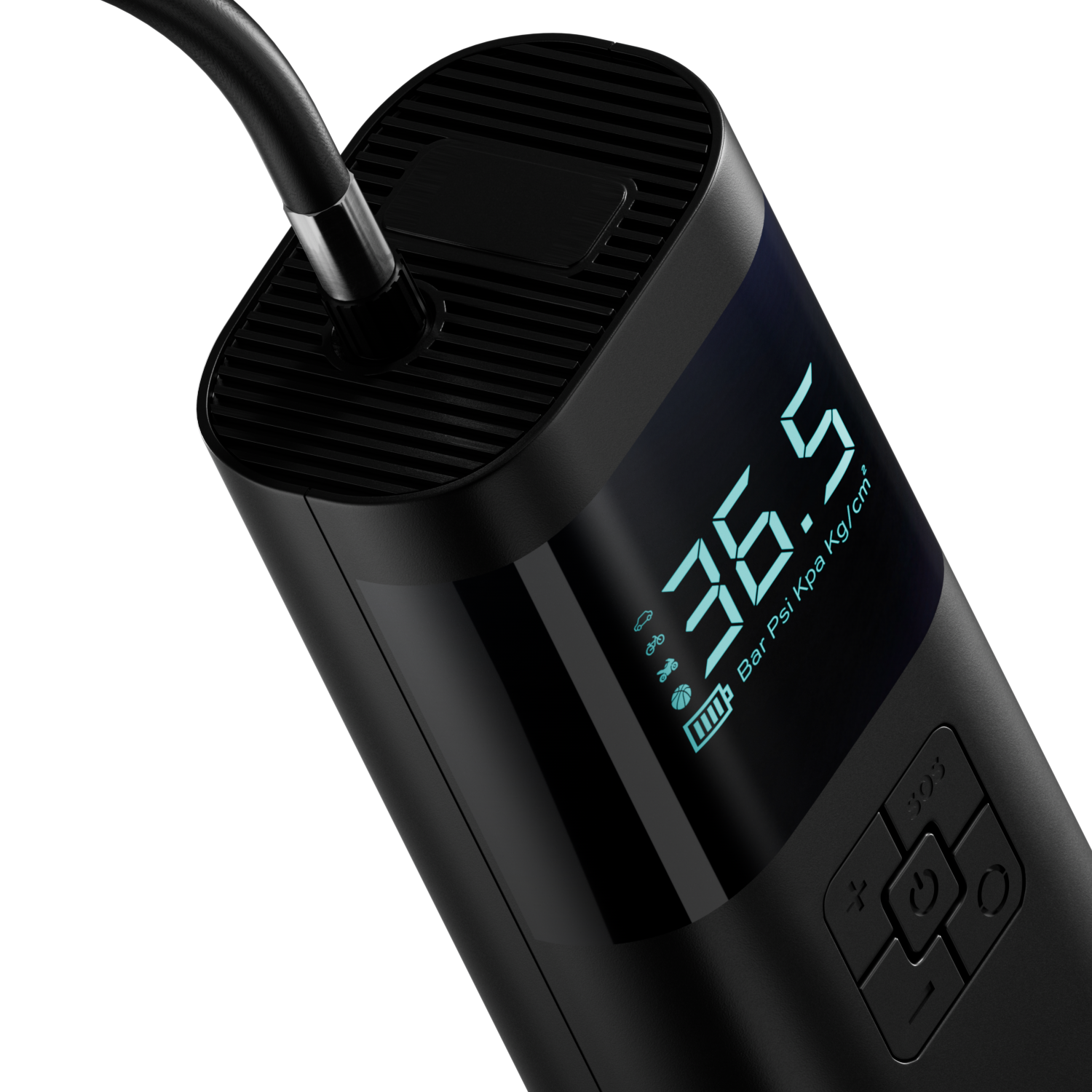 Black digital device with a digital display on a white background