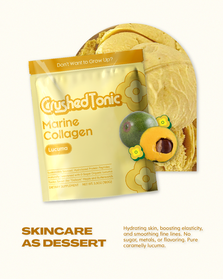 Packaged skincare product with 'Crushed Tonic' branding on a white background
