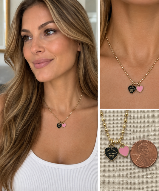 DOUBLE HEARTS ON BALL CHAIN - Gold