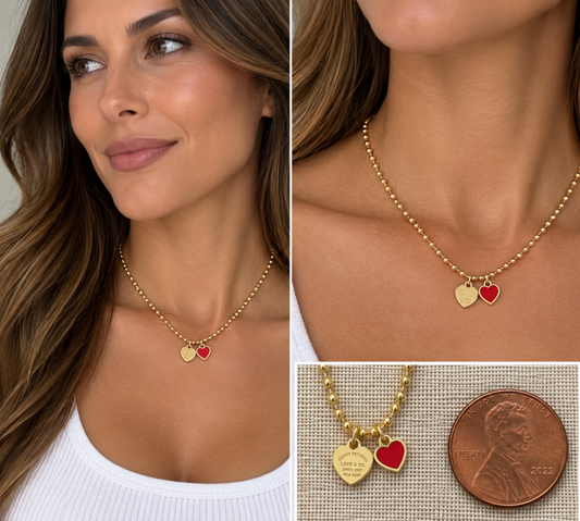DOUBLE HEARTS ON BALL CHAIN - Gold