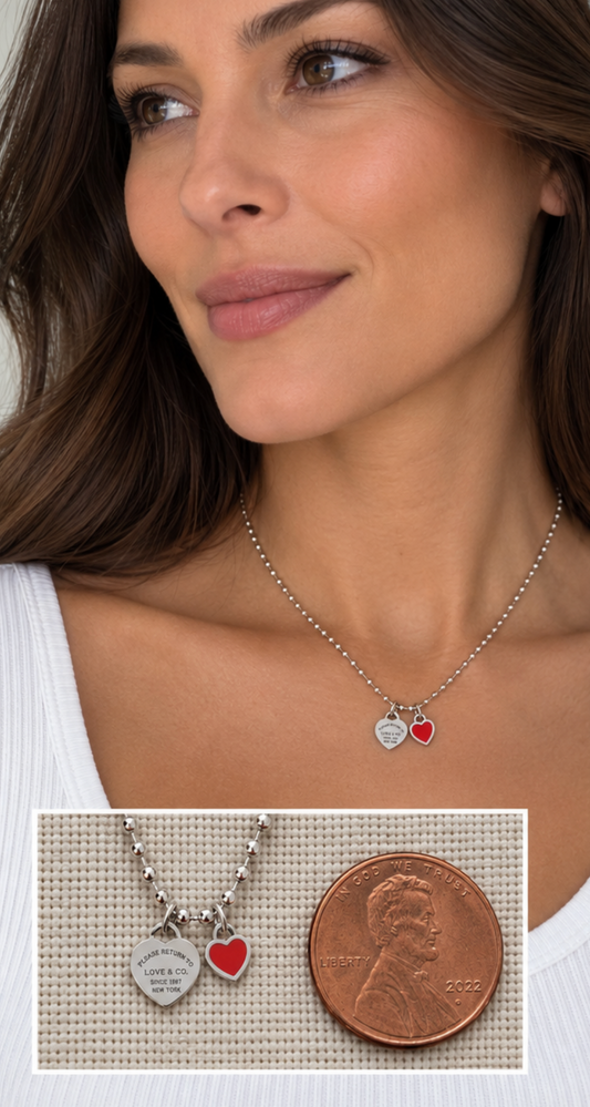 DOUBLE HEARTS ON BALL CHAIN - Silver
