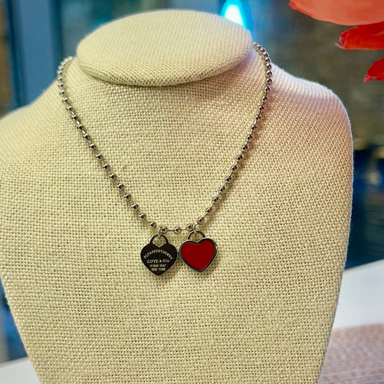 DOUBLE HEARTS ON BALL CHAIN - Silver