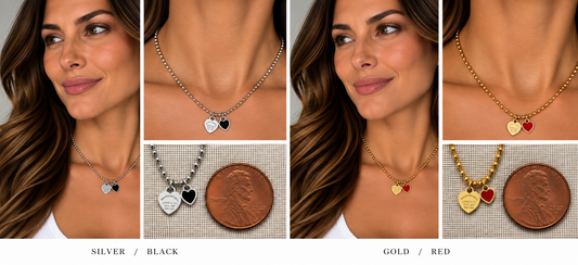 Two necklaces on mannequin busts with a blurred background