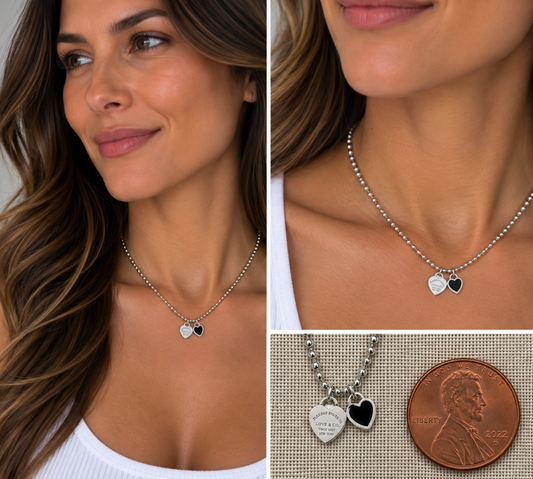 DOUBLE HEARTS ON BALL CHAIN - Silver