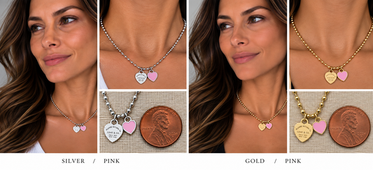 Two necklaces on mannequin busts with a blurred background