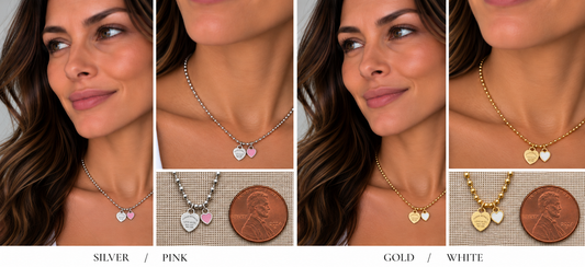 Two necklaces on mannequin busts with a blurred background