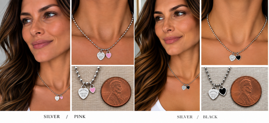 Two necklaces on mannequin busts with a blurred background