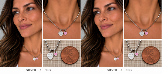 Two necklaces on mannequin busts with a blurred background