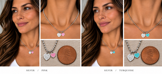 Two necklaces on mannequin busts with a blurred background