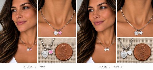 Two necklaces on mannequin busts with a blurred background