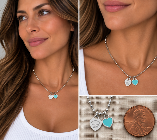 DOUBLE HEARTS ON BALL CHAIN - Silver
