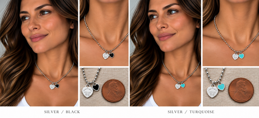 Two necklaces on mannequin busts with a blurred background