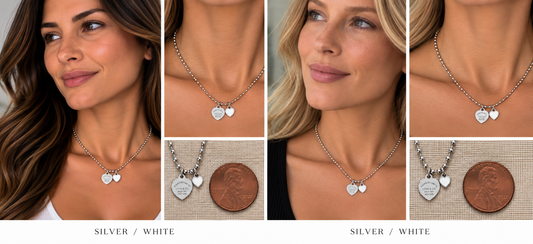 Two necklaces on mannequin busts with a blurred background