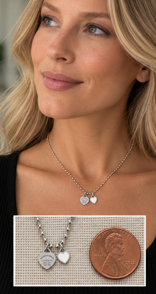 DOUBLE HEARTS ON BALL CHAIN - Silver