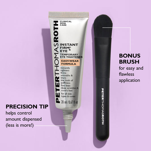Two skincare products and a brush with Peter Thomas Roth branding on a white background
