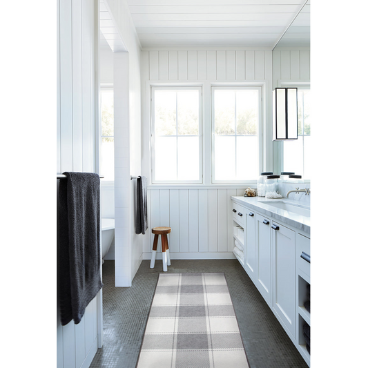 Buffalo Plaid Grey and White Washable Rug