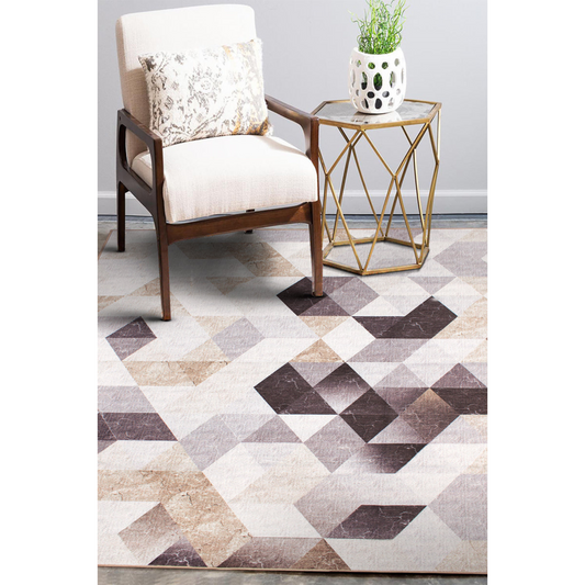 Lattice Geometric Neutral Washable Rug