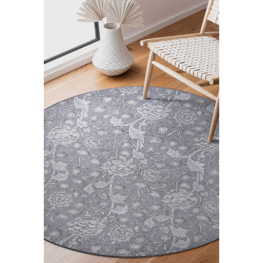 Kalini Floral Grey Washable Rug