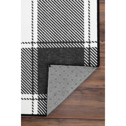 Buffalo Plaid Black and White Washable Rug